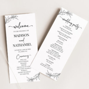 Programme Minimaliste minimaliste noir blanc Mariage feuille