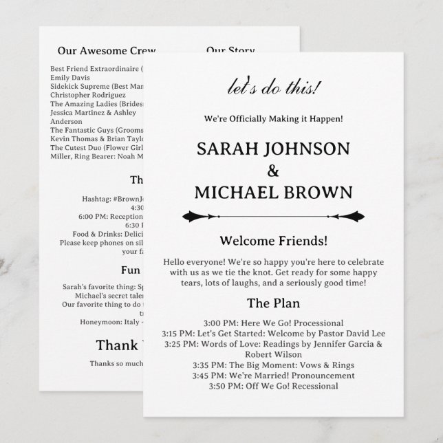 Programme minimaliste moderne de mariage amusant (Devant / Derrière)