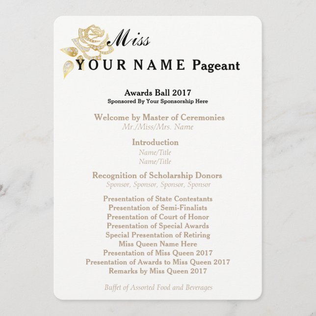 Programme Miss America Gold Rose Awards Ball Program Card (Devant)