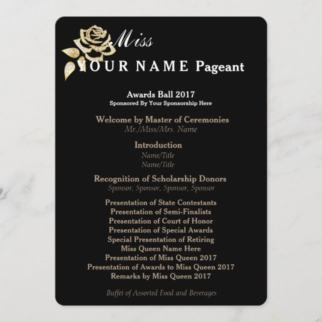 Programme Miss America Gold Rose Awards Ball Program Card (Devant)