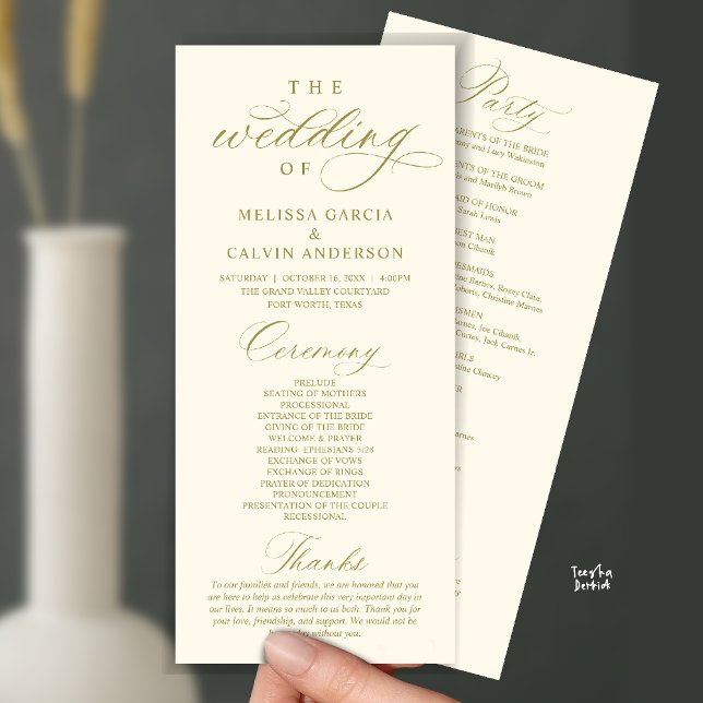 Programme Modern Classy Elegant Wedding Ceremony (Modern Classy Elegant Wedding Ceremony Program card yellow gold)