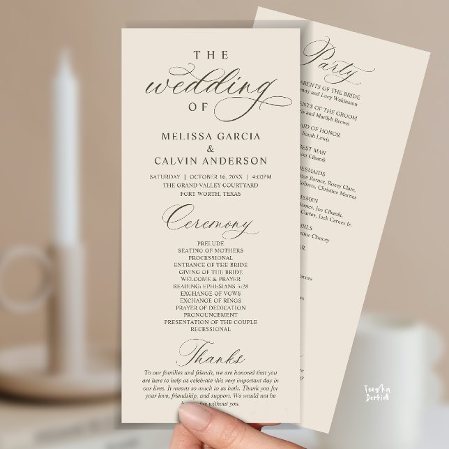 Programme Modern Classy Elegant Wedding Ceremony (Modern Classy Elegant Wedding Ceremony Program card cream grey)