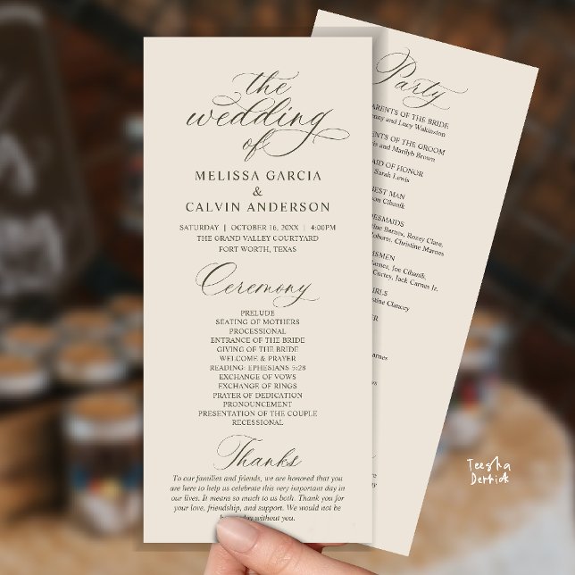 Programme Modern Classy Elegant Wedding Ceremony (Modern Classy Elegant Romantic Wedding Ceremony Program Card in cream grey)