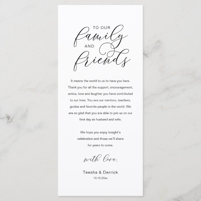 Programme Modern Classy Wedding Reception Thank You Card (Devant)