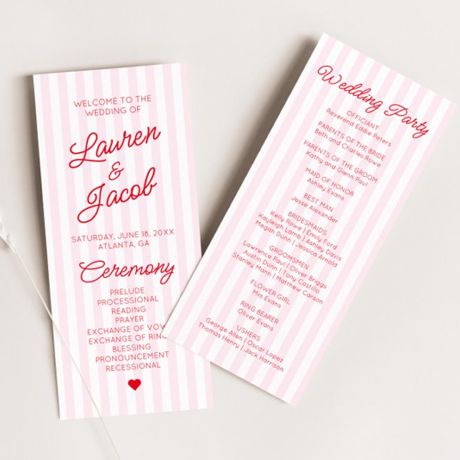 Programme Modern Minimal Minimalist Red Pink Stripes Wedding (Créateur téléchargé)