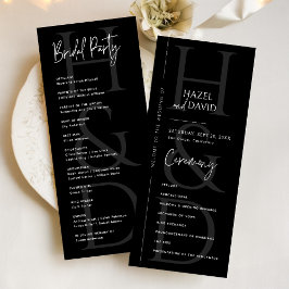 Programme Modern Minimalist Black and White Monogram Wedding