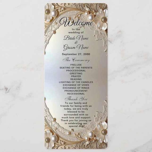 Programme Modern White Flowers Pearls Wedding Program (Devant)