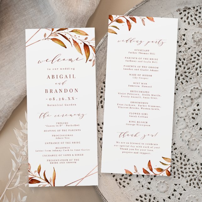 Programme Moderne Automne vert Mariage géométrique Rustique (Modern Fall Greenery Geometric Rustic Wedding Program)