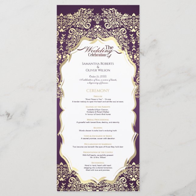 Programme moderne Dark Purple et Gold Mariage dama (Devant)