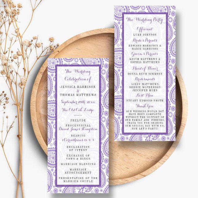 Programme moderne de mariage Purple Paisley (Créateur téléchargé)