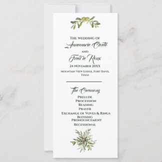 Programme moderne de mariage vert d'olive