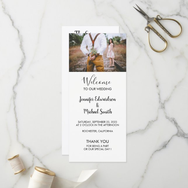 Programme moderne rustique élégant de mariage phot (Devant/Arrière en situation)