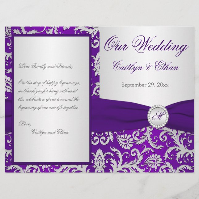 Programme Monogram Purple et Silver Mariage damass (Devant)