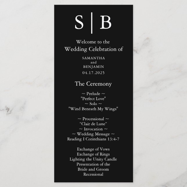 Programme Monogramme classique Mariage noir et blanc (Devant)