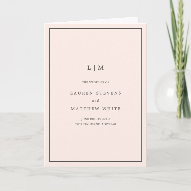 Programme Monogramme Élégant Rose Simple pour Mariage (Devant)