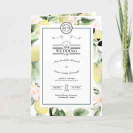 Programme Monogramme floral citron Mariage blanc plié