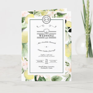 Programme Monogramme floral citron Mariage blanc plié