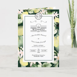 Programme Monogramme floral citron vert émeraude Mariage pli