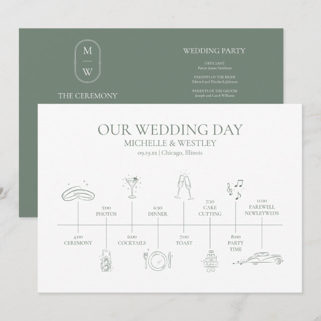 Programme Monogramme minimaliste - Sage vert Mariage (Devant / Derrière)