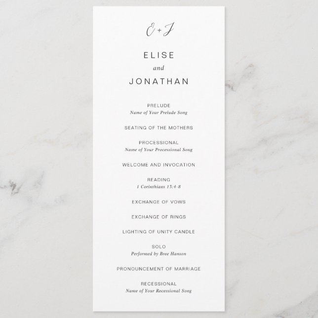 Programme Monogramme noir et blanc Mariage élégant (Devant)