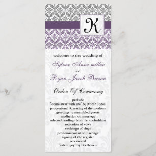 programme monogramme violet mariage damassé