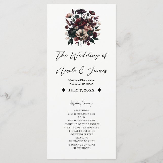 Programme Moody Rustic Garden Florals Mariage bohémien (Devant)