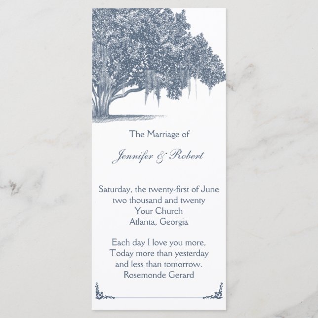 Programme Mossy Oak Tree in Blue Wedding Program (Devant)