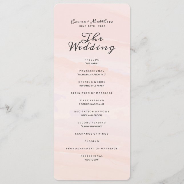 Programme Nettoyage aquarelle | Blush Wedding Program (Devant)