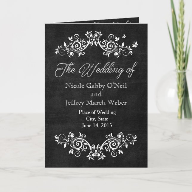 Programme Noir Chalkboard Rustique Blanc Flourds Mariage (Devant)