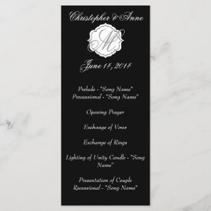 Programme noir et blanc de cérémonie de mariage de