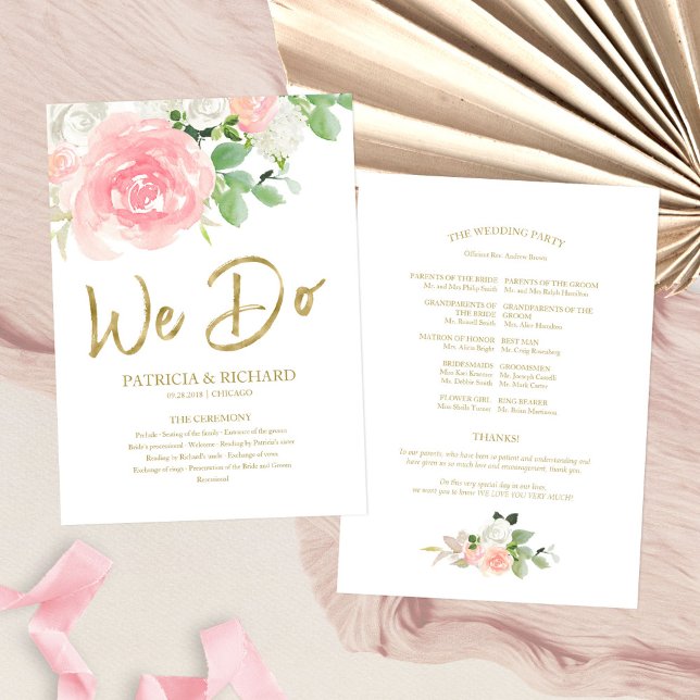 Programme Nous faisons Pink Blush Rose Floral Gold Wedding P (Créateur téléchargé)