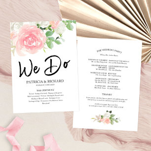 Programme Nous faisons Pink Blush Rose Floral Wedding Progra