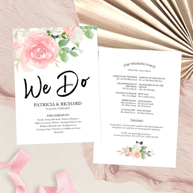 Programme Nous faisons Pink Blush Rose Floral Wedding Progra (Créateur téléchargé)