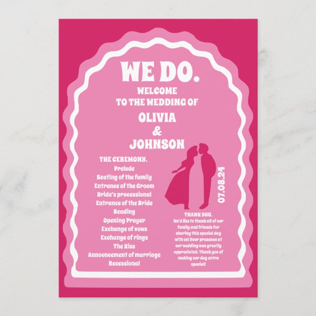 Programme Nous faisons Pink Retro Arch Mariage Ordre de serv (Devant)