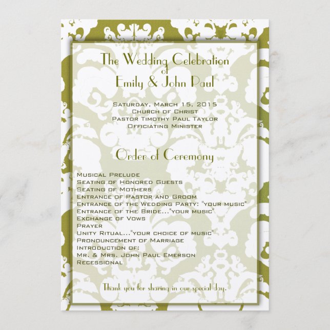 Programme Olive Green Mariage damassé (Devant)