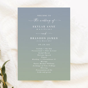 Programme Ombre Dusty Blue & Green Mariage Ceremony Programm