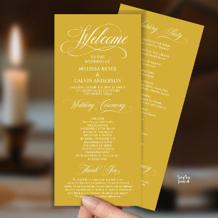 Programme Ordre de cérémonie de mariage élégant, or antique