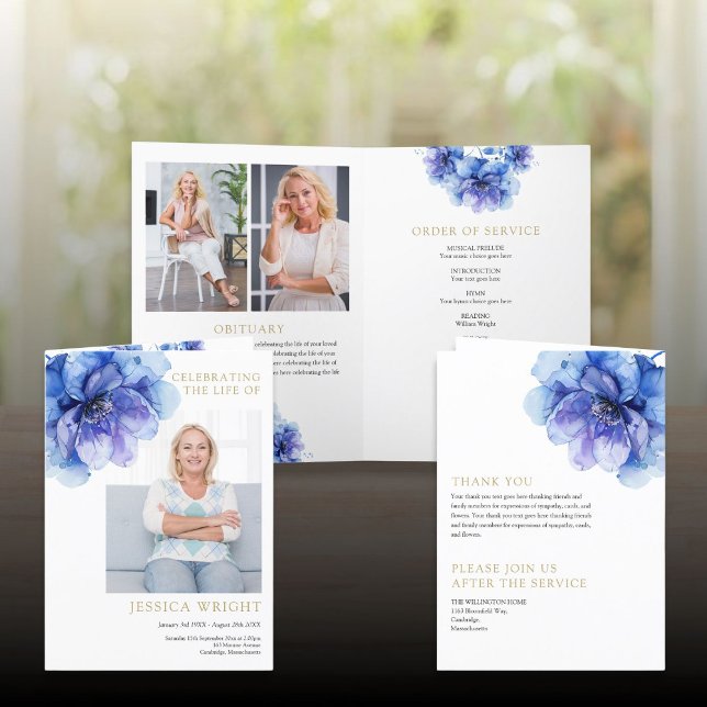 Programme Ordre de service commémoratif des funérailles flor (Floral Funeral Memorial Order Of Service Folded Program)