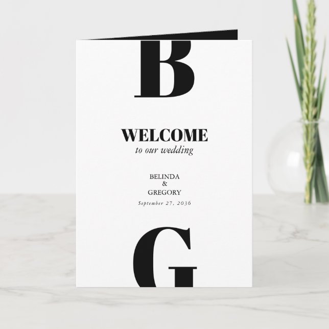 Programme Ordre de service de mariage moderne noir et blanc (Devant)