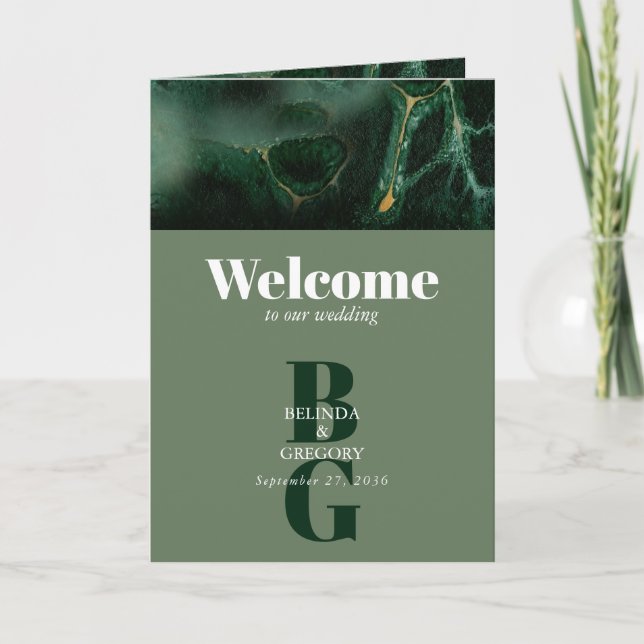 Programme Ordre de service de monogramme vert moderne (Devant)