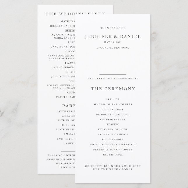 Programme Ordre élégant moderne / Mariage (Devant / Derrière)