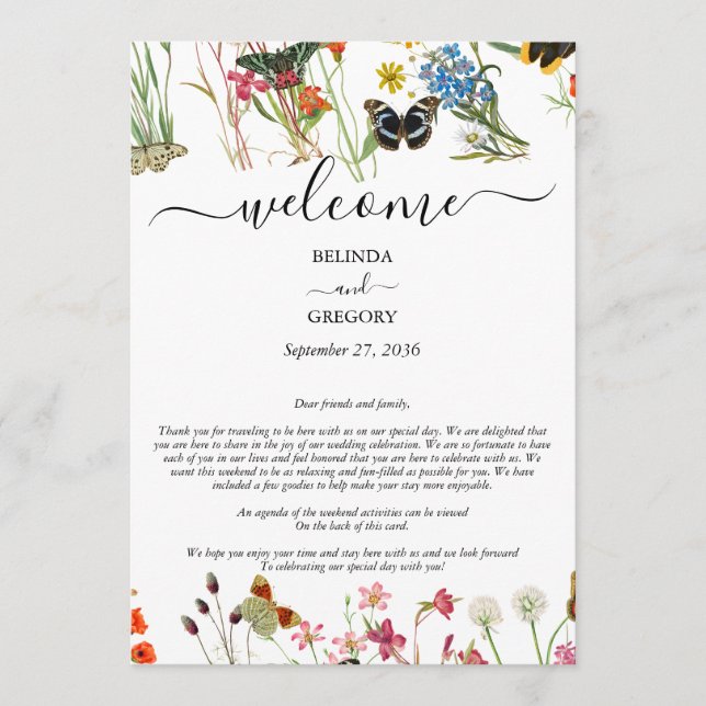 Programme Papillons fleur sauvage Floral Mariage Itinéraire (Devant)