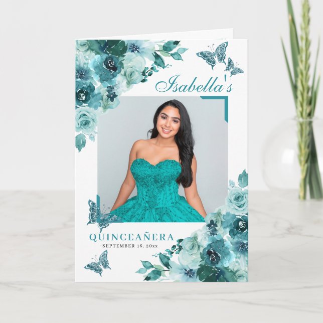 Programme Papillons turquoises floraux Quinceanera Tiara (Devant)