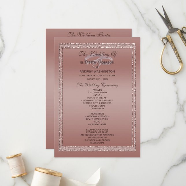 Programme Parties scintillant or rose et anneaux Mariage arg (Devant/Arrière en situation)