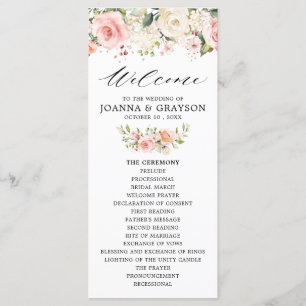 Programme Pastel Pink Blush Rose Floral Mariage botanique
