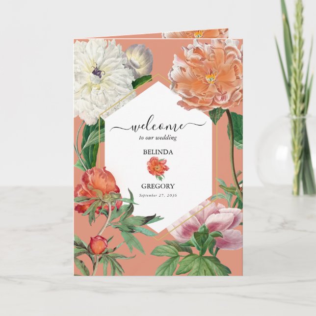 Programme Peach Pink Peonies Mariage Ordre de service (Devant)
