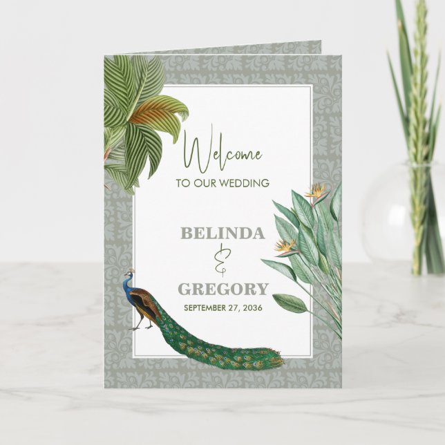 Programme Peacock Feather Tropical Mariage Ordre de service (Devant)