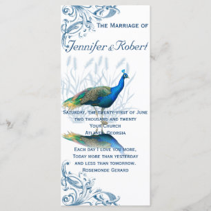 Programme Peacock Garden in Blue and White Wedding Program