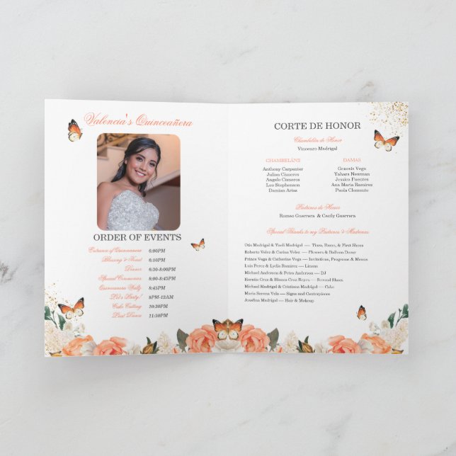 Programme Pêcher Rose Gold Tiara Butterfly Quinceanera (Intérieur)