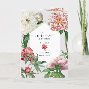 Programme Peonies blanches roses Mariage Ordre de service